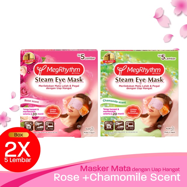 MegRhythm Masker Mata Steam Eye Mask Chamomile 5pcs + MegRhythm Masker Mata Steam Eye Mask Rose 5pcs