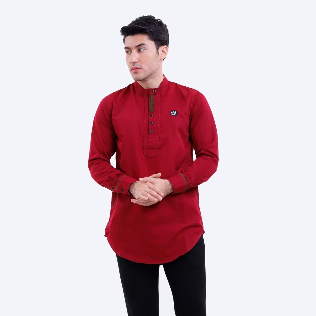 PROGRESS MAN baju koko pria lengan panjang koko kurta pangsi kemeja koko pria lengan panjang koko kurta pangsi baju kurta pangsi dewasa logo bordir Merah P4N9S101