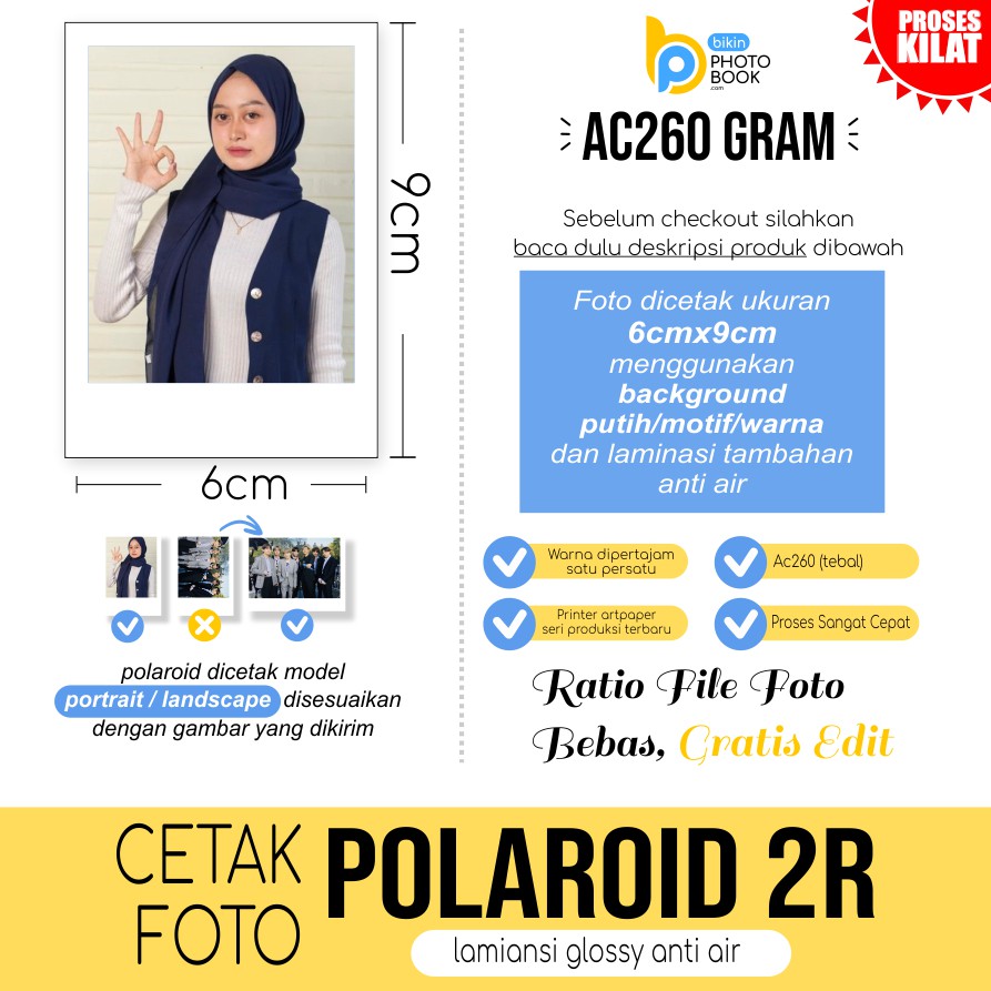 Cetak Foto Polaroid 2R Laminasi Glossy