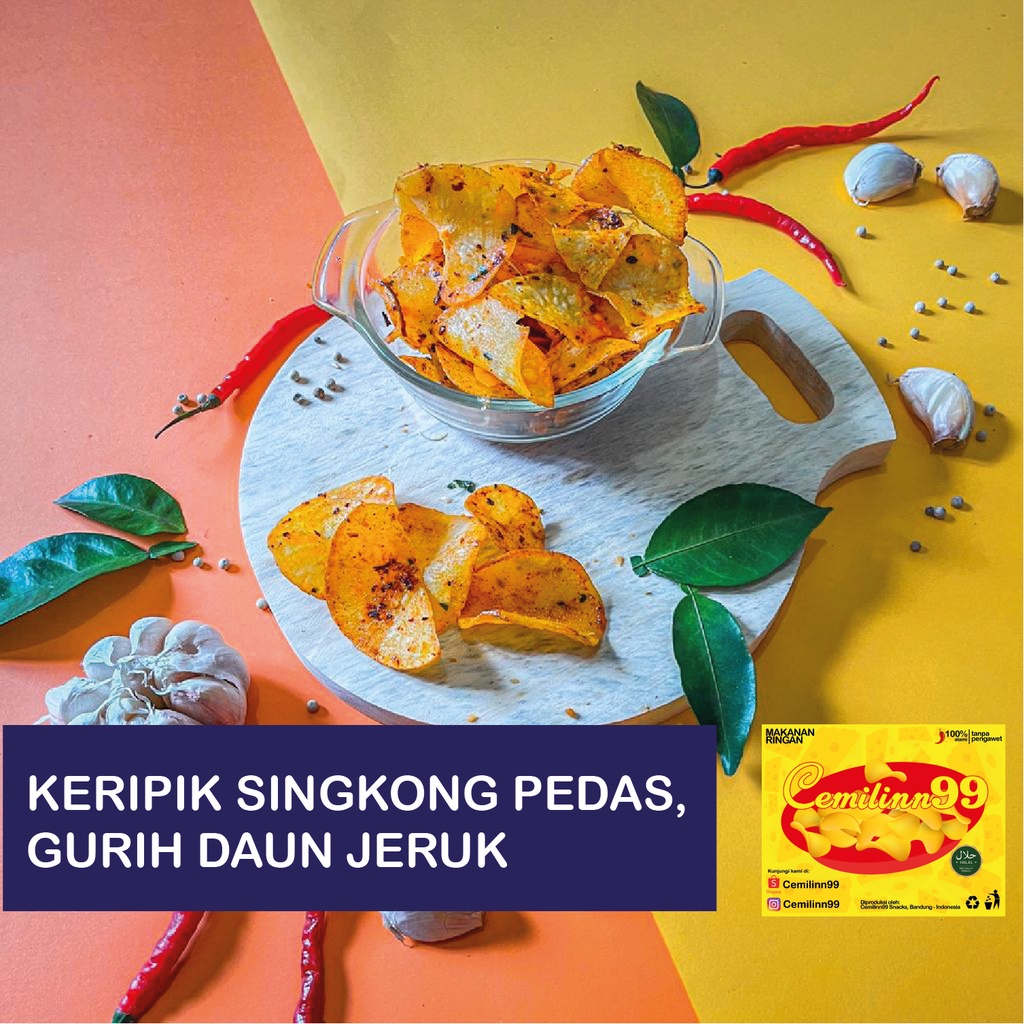 

Keripik singkong pedas, gurih daun jeruk 100gr - Cemilin99