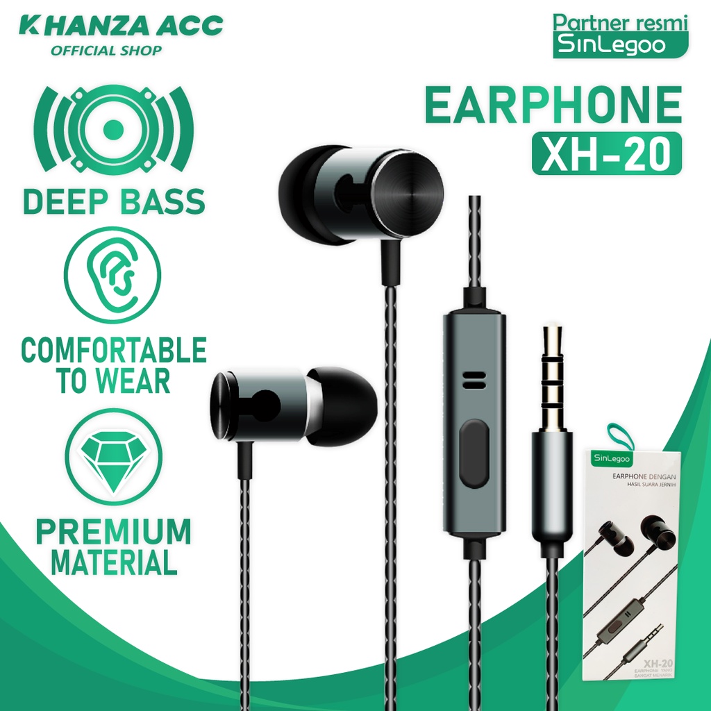 KHANZAACC SINLEGOO XH-20 Earphone In Ear Mic Super Bass Metal Material