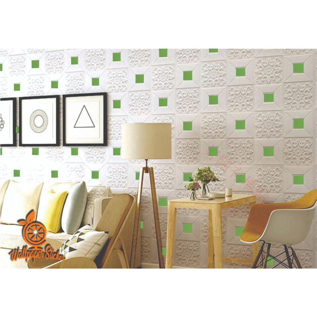 Wallpaper 3d foam dinding kamar tidur / stiker dinding foam batik ukuran 70x70cm brickfoam bata best seller-BTK HIJAU FULL