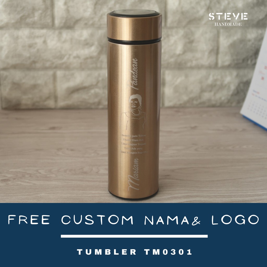 Botol minum stainless termos vacuum tumbler travel mug TM0301 Gold Custom Tahan Air Panas dan Dingin