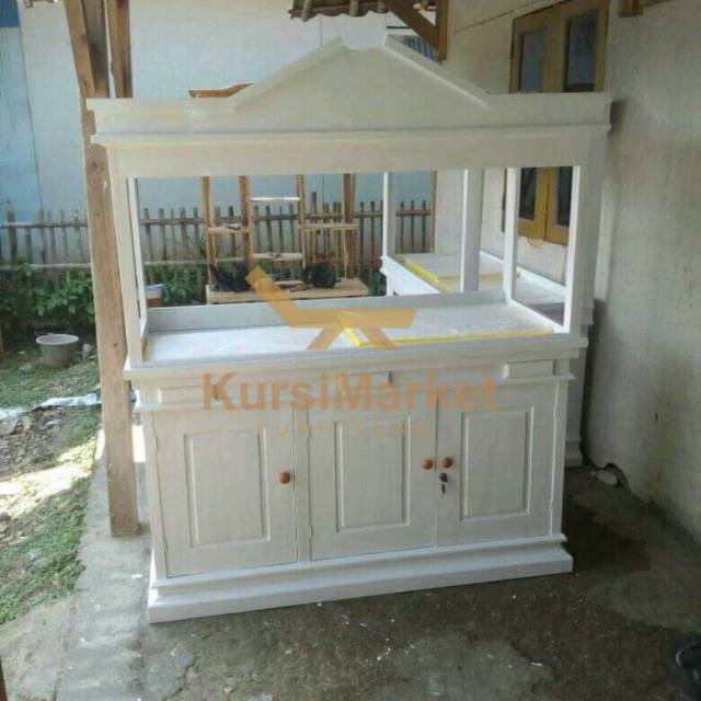 Bufet aquarium cat putih bufet tempat aquarium ikan arwana bahan kayu jati TPK asli jepara
