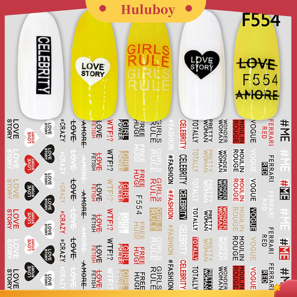 Huluboy Huluboy♡ Stiker Kuku 3D Super Tipis Motif Huruf / Hewan / Buah / Daun Untuk Dekorasi Nail Art