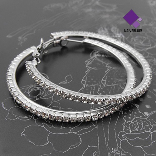 Naiveblue Anting Bulat Wanita Hias Kristal Berlian Imitasi Untuk Pesta Charms