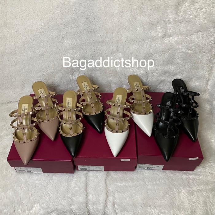 BagAddict Sendal Valentino Rockstud Mules Heels Black Matte Mirror VIP