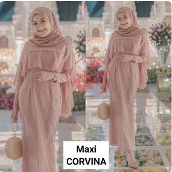 New Desain 2023 Pakaian Wanita Maxi Dress Kaftan Gamis Corvina Moscrepe Brukat Terbaru Kekinian Pest
