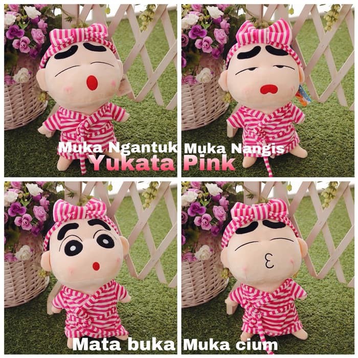 BONEKA CRAYON SHINCHAN YUKATA PINK SHIRO - MUKA CIUM