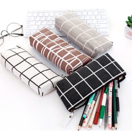 

Tempat Pensil Canvas Pencil Case School Pencil Bag Simple Striped Grid