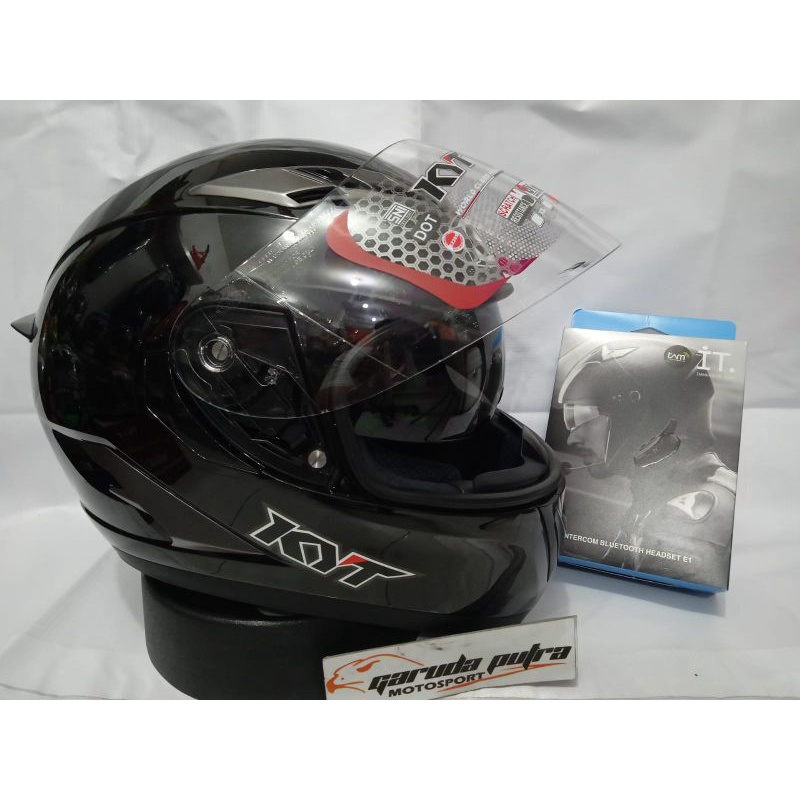 PROMO KYT FALCON SOLID BLACK GLOSSY+INTERCOM IT E1