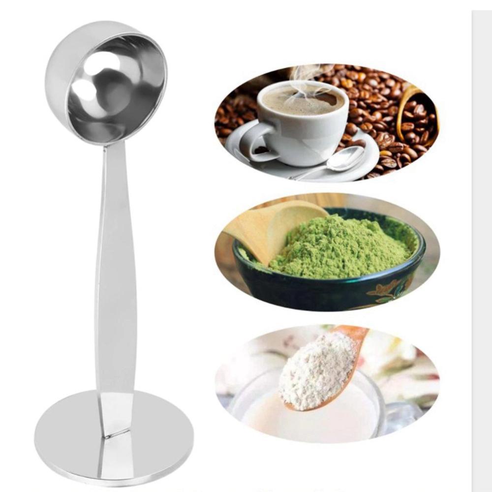 [Elegan] Sendok Takar Kopi Stainless Steel Dengan Stand Cafe Measuring Powder Press Bean Coffee Tamper