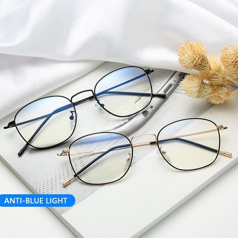 Anti Radaition Eyeglasses Metal Square Rectangle Full Rim for Women Men Vintage Oval Glasses