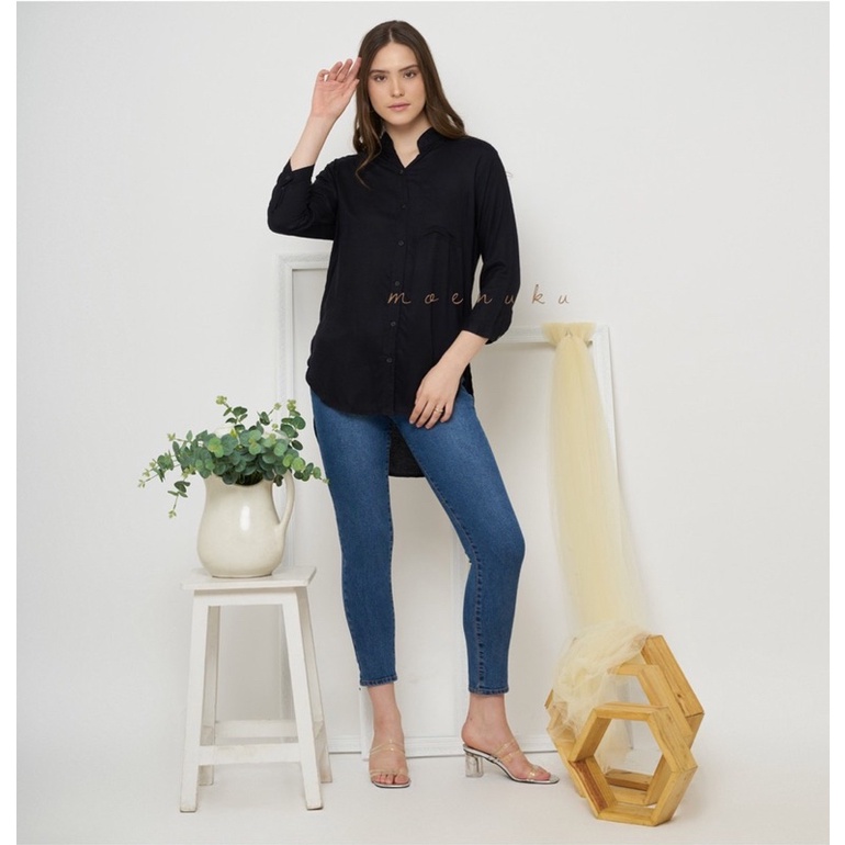 Kemeja Basic Kemeja Polos Lengan Panjang Wanita  Kemeja Rayon