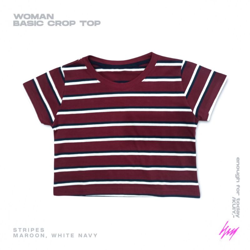 kaos stripe crop tiga warna