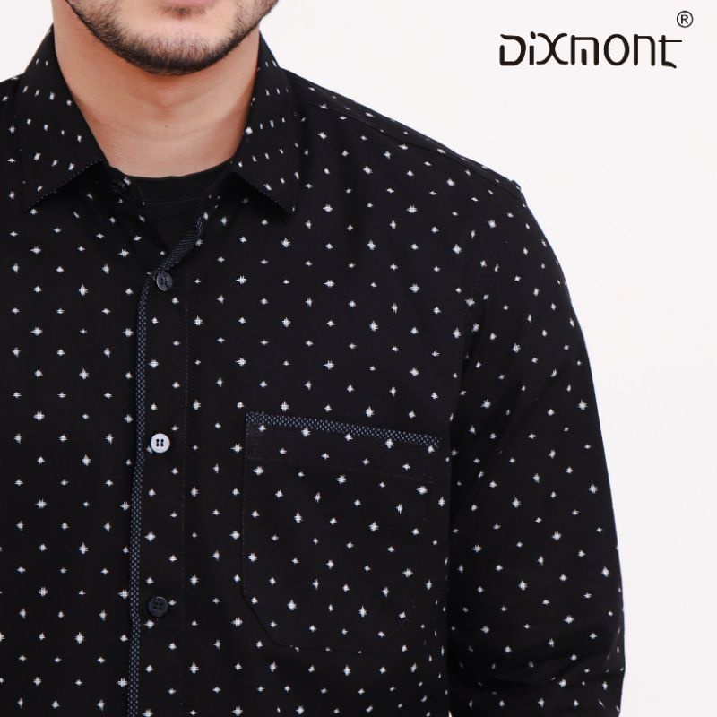 Dixmont Kemeja Pria Basic Formal Motif Lengan Panjang Hem ML01621