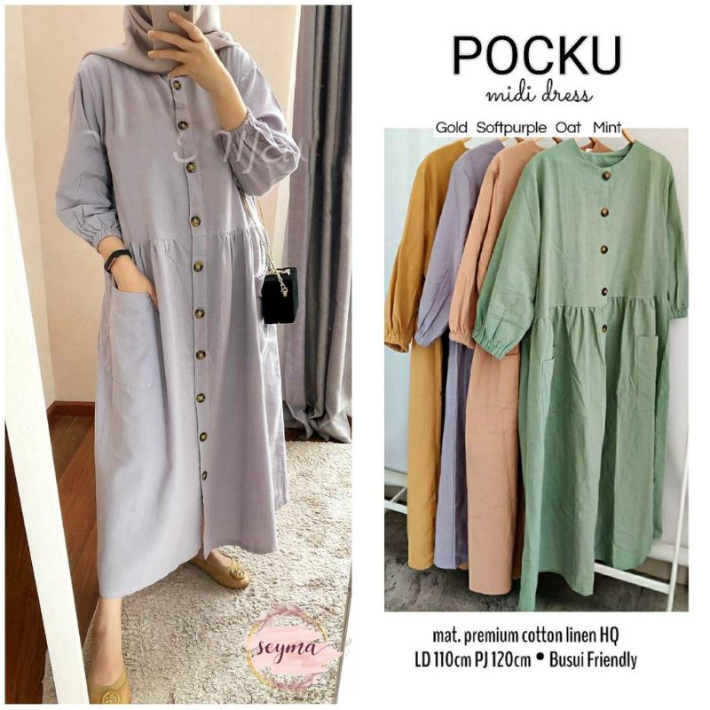 Pocku Midi Dress Premium Cotton Linen