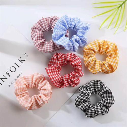 Topprice COD Ikat Rambut Kotak Scrunchie Kunciran Motif Kotak Gelang Karet Rambut Wanita AW07 / AW12