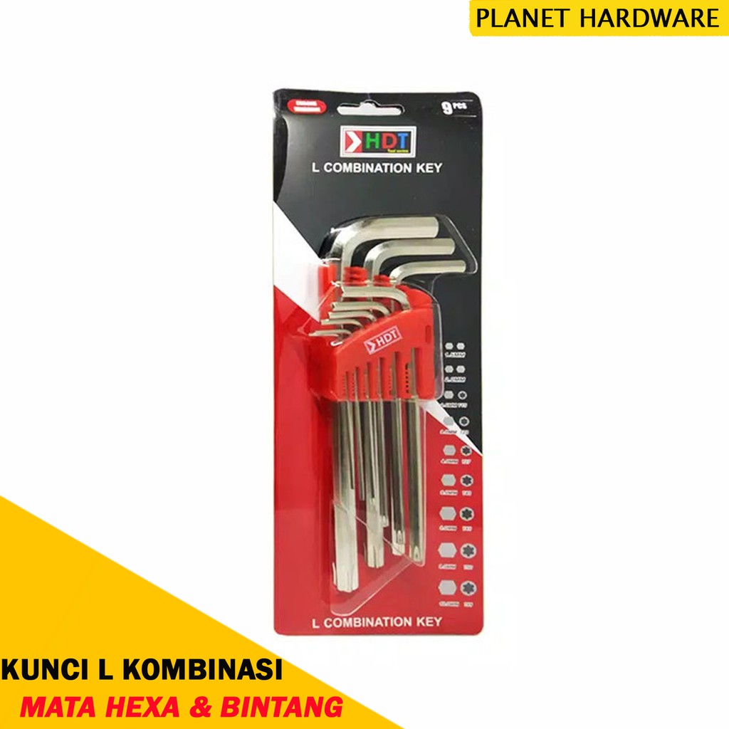 Kunci L Set Kombinasi Hexa dan Bintang 9 Pcs HDT Bisa Untuk Buka Baut Cakram Motor