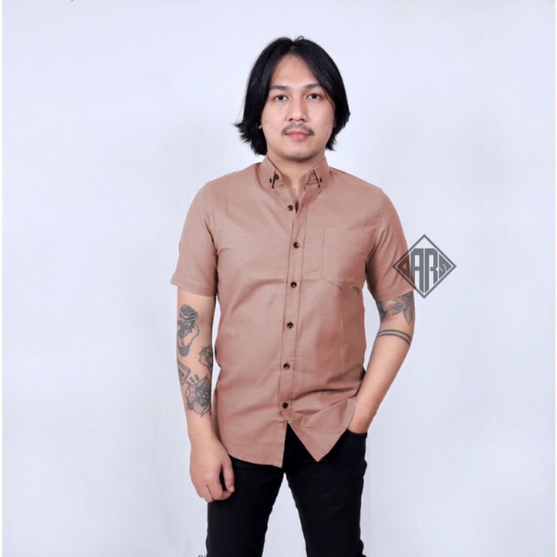 kemeja pria polos mocca moka lengan pendek dan panjang premium murah jumbo slimfit