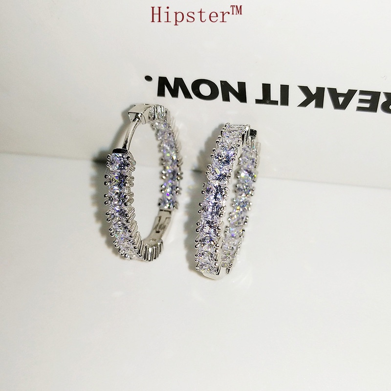 Hot Sale Full Diamond New Shining Gang Drill Personality Silver Earrings