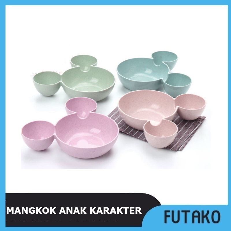 FUTAKO Mangkok Makan Anak / Piring Mangkuk Makan Anak / Mangkok Makan Mickey WARNA BIRU