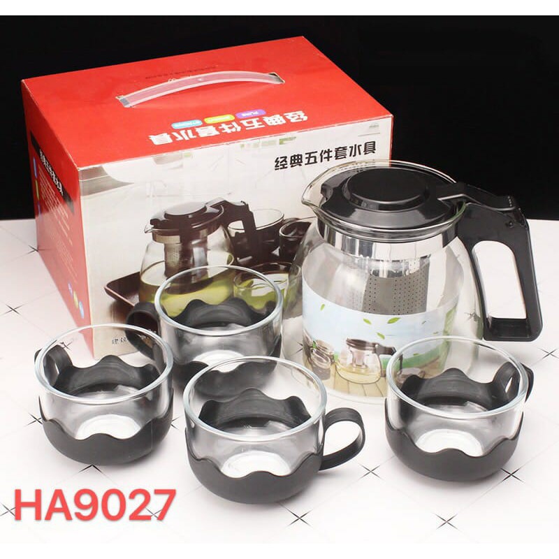 Tea Pot Kaca Plus Saringan 5 in 1/Set 5 in 1 Tea pot, Teko Kaca dengan Saringan/Tea Pot Set Kaca