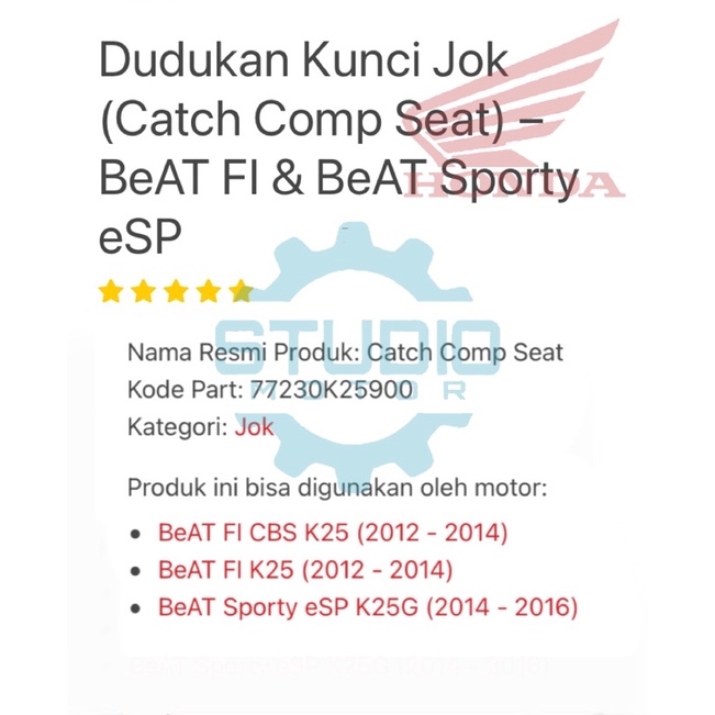 77230K25900 ENGSEL DUDUKAN / LAWAN KUNCI BELAKANG SADEL JOK Catch Comp Seat BEAT FI / BEAT ESP K25 ORIGINAL