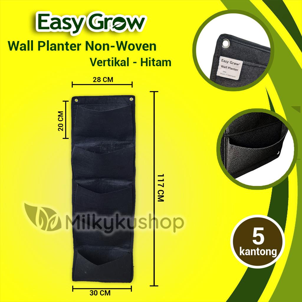 WALL PLANTER BAG EASY GROW NON WOVEN VERTIKAL 5 KANTONG HITAM