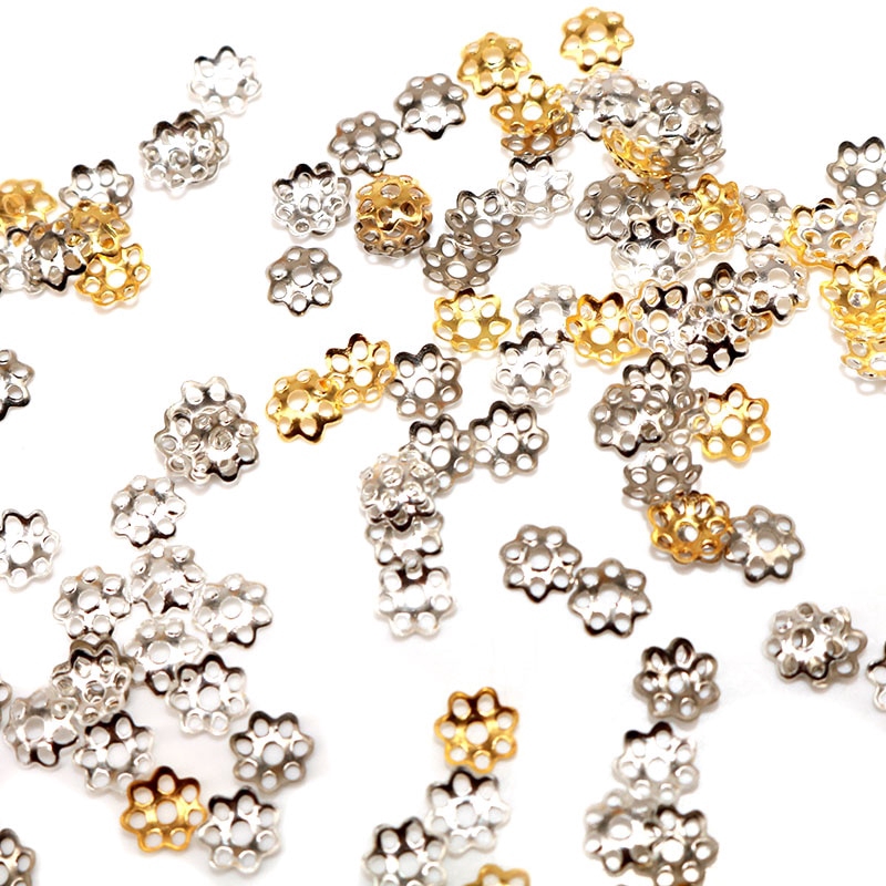 Wholesale 6mm 1000pcs Metal Vintage Silver Plated Bead Caps Gold Flower petal End Spacer Beads Caps Charms For Jewelry Making