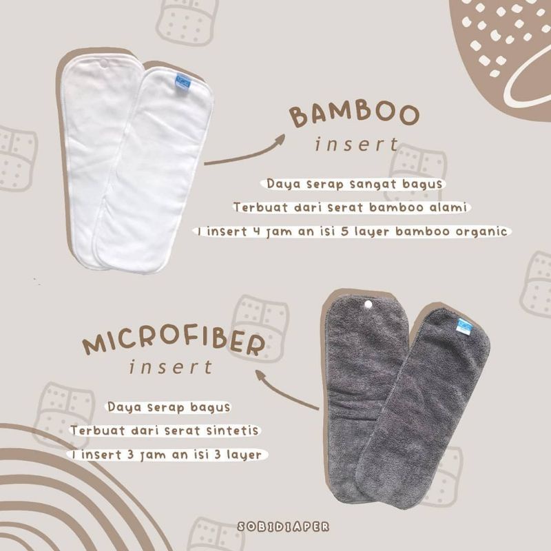 Clodi / Popok Kain moder Merk Sobi Minky Snap Bamboo dan Microfiber ( 1 paket)