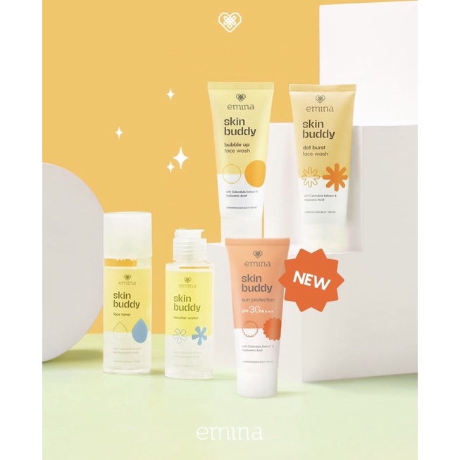 EMINA Skin Buddy SERIES | Face Wash | Scrub 60ml Dot Burst | Double Bubble | Micellar Water | Sunscreen Skin Buddy