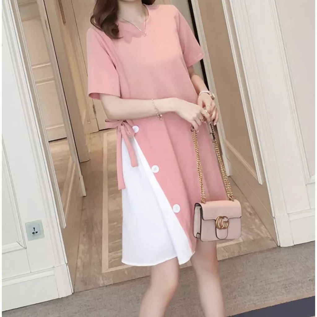 QFS - DRESS BUMIL BUTTON 645 / PINK / TERBARU / FASHIONABLE