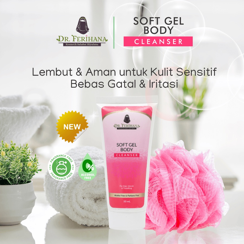 Soft Gel Body Cleanser For Hajj Umroh Travelling Merupakan Produk Sabun untuk Badan yang Bisa digunakan untuk Kulit Sensitif tidak Mengandung Alkohol dan Parfum Sehingga juga bisa digunakan saat haji atau umrah