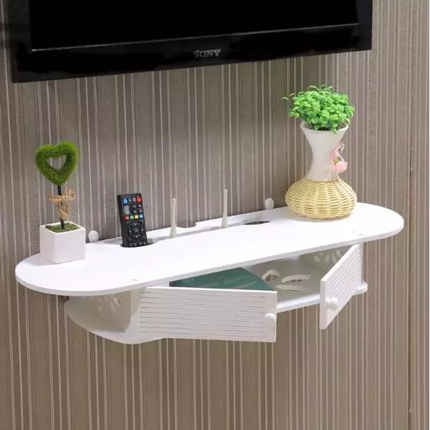 Rak Gantung Dinding Set Top Box Tempat Penyimpanan STB Receiver Router Wifi PES Minimalis Aesthetic