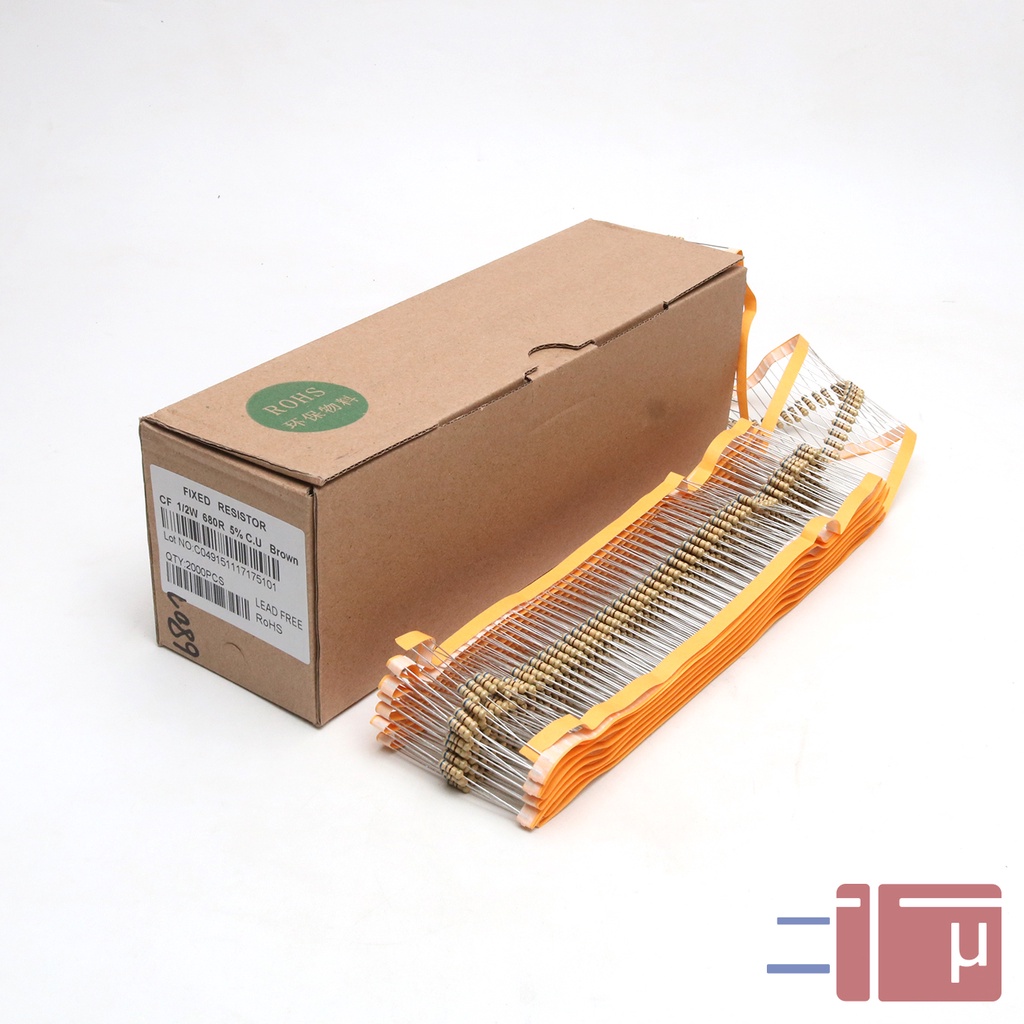 X10 Resistor 680R 680Ohm 1/2W Karbon 5% Taiwan Kaki Tembaga