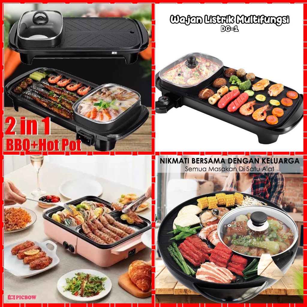 TURUN HARGA Kompor Panggangan Bbq Dan Hotpot Listrik 2 In 1 1300watt Grill Bbq Hotpot Elektrik Anti lengket Panggangan listrik serbaguna Bakar Bakso Sate Sosis Rebus Goreng Bakar Panci Listrik Barbeque Steamboat Teppanyaki Panggangan