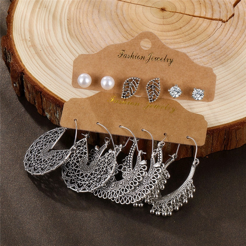 Set Anting Model Juntai Desain Bunga Dan Daun Gaya Etnik Vintage