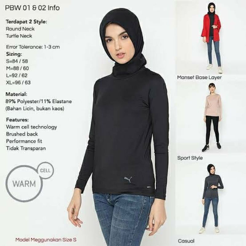 Longslevee Puma/Dalaman hijab/Manset/Atasan Wanita Baselayer Puma Original