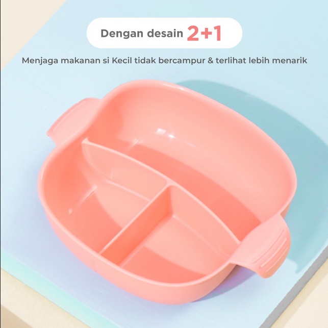 MAK303 MUGU SUCTION DIVIDED PLATE PIRING MAKAN ANAK SEKAT ANTI TUMPAH DENGAN SEDOTAN