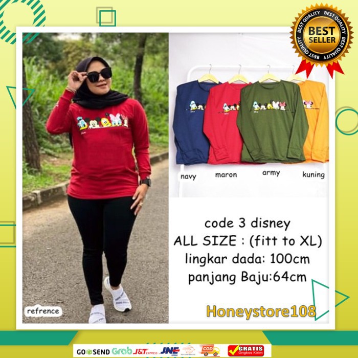 TERMURAH KAOS WANITA LENGAN PANJANG COD ATASAN BAJU DISNEY MUSLIM A65