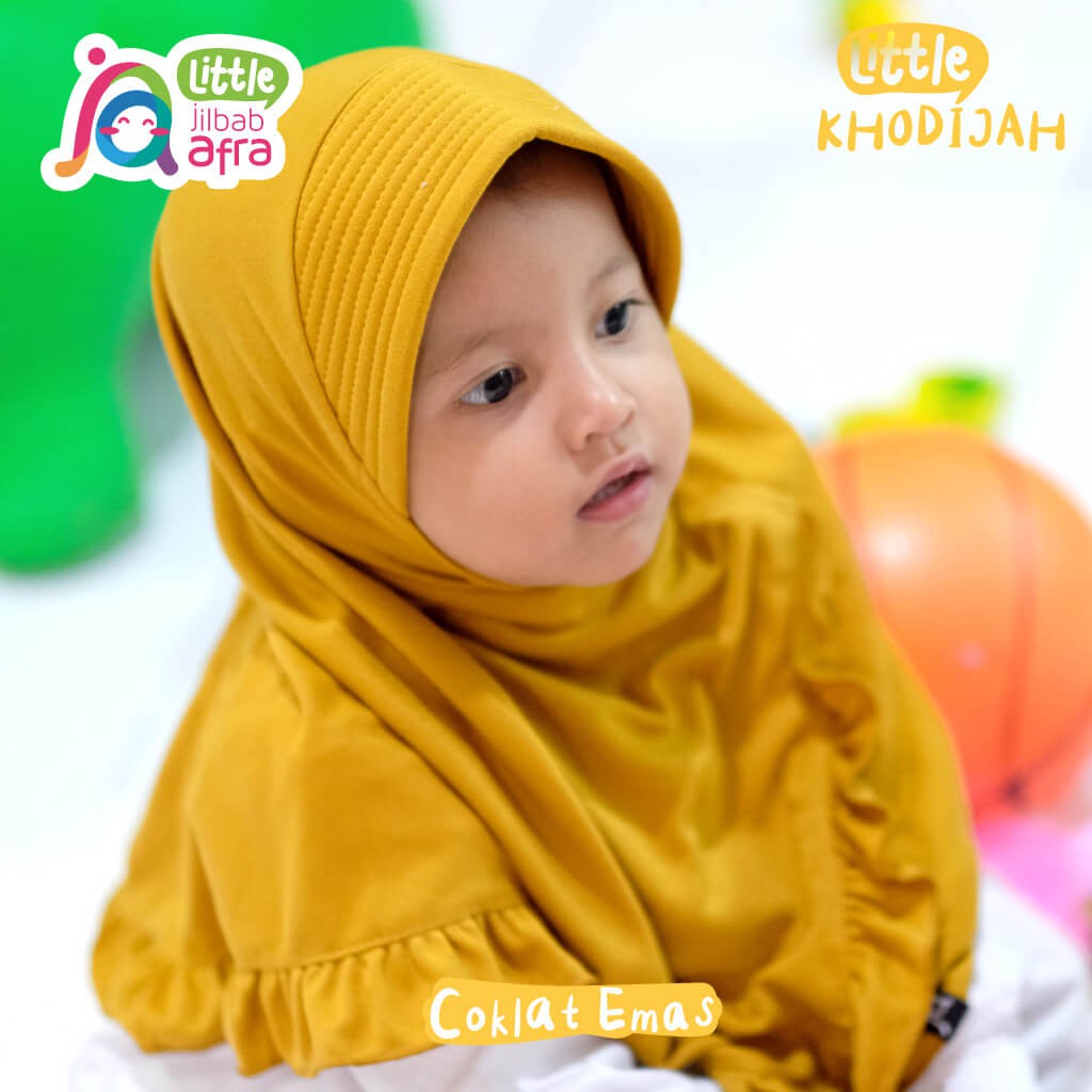 Jilbab Instan Anak Little Khodijah Coklat Emas - Little Jilbab Afra - Bahan Kaos, Adem &amp; Lembut