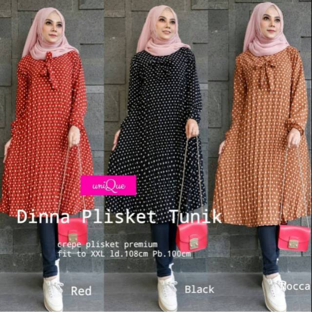 Dinna Plisket Tunij, tunik muslimah, tunik murah, baju tunik, baju murah, atasan tunik, baju tunik