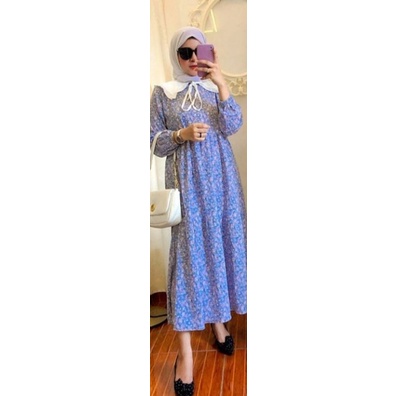 dress wanita motif bunga bunga bahan crincle cey zara airflow