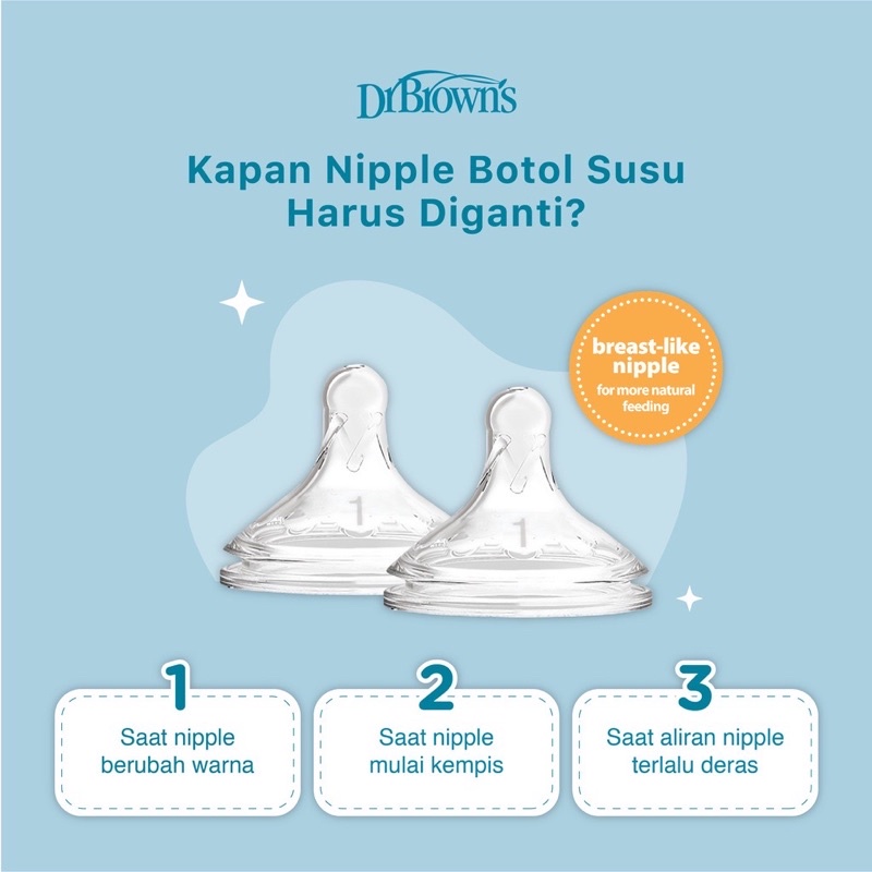 Dr Brown Nipple Replacement Wide Neck 2 pcs / pack Dot Botol susu bayi wide neck