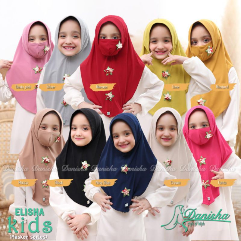 BERGO ELISHA KIDS/JILBAB DANISHA FREE MASKER/HIJAB INSTAN ANAK/KERUDUNG JERSEY BUNGA PET ANTEM