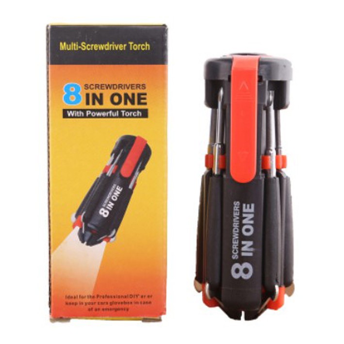 (COD) Obeng 8 in 1 Senter Lampu led multifungsi perkakas Screwdrivers travel