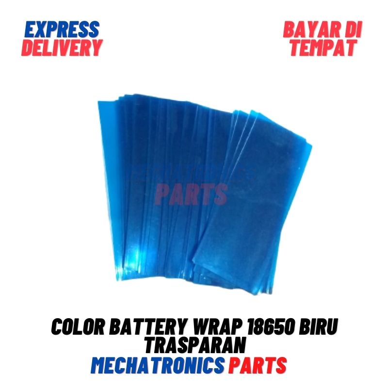 COLOR BATTERY WRAP 18650 PLASTIK BATERAI JAKET PLASTIK SKIN PVC JACKET- BIRU TRANPARAN