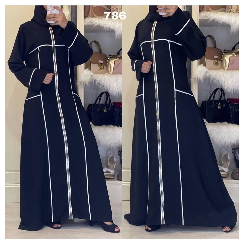 786 Abaya Hitam Turkey Gamis Maxi Dress Arab Saudi Resleting zipper