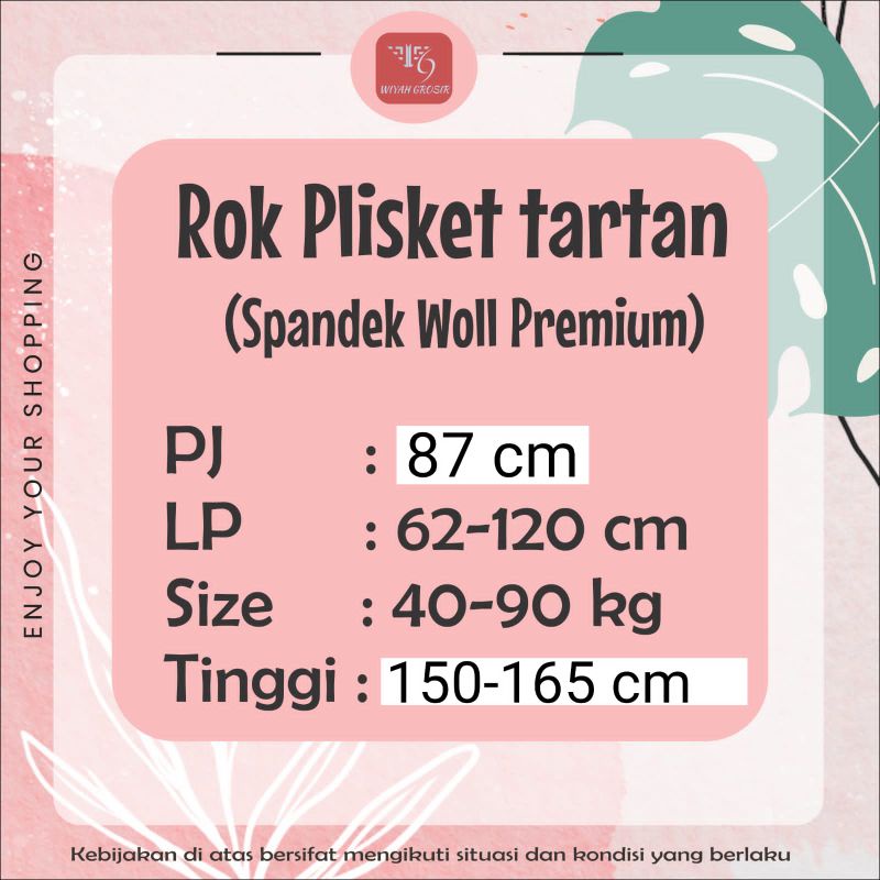 COD ROK TARTAN PLISKET PANJANG / ROK TARTAN JUMBO KOREAN STYLE / ROK BENTUK A / ROK SEMI WOLL